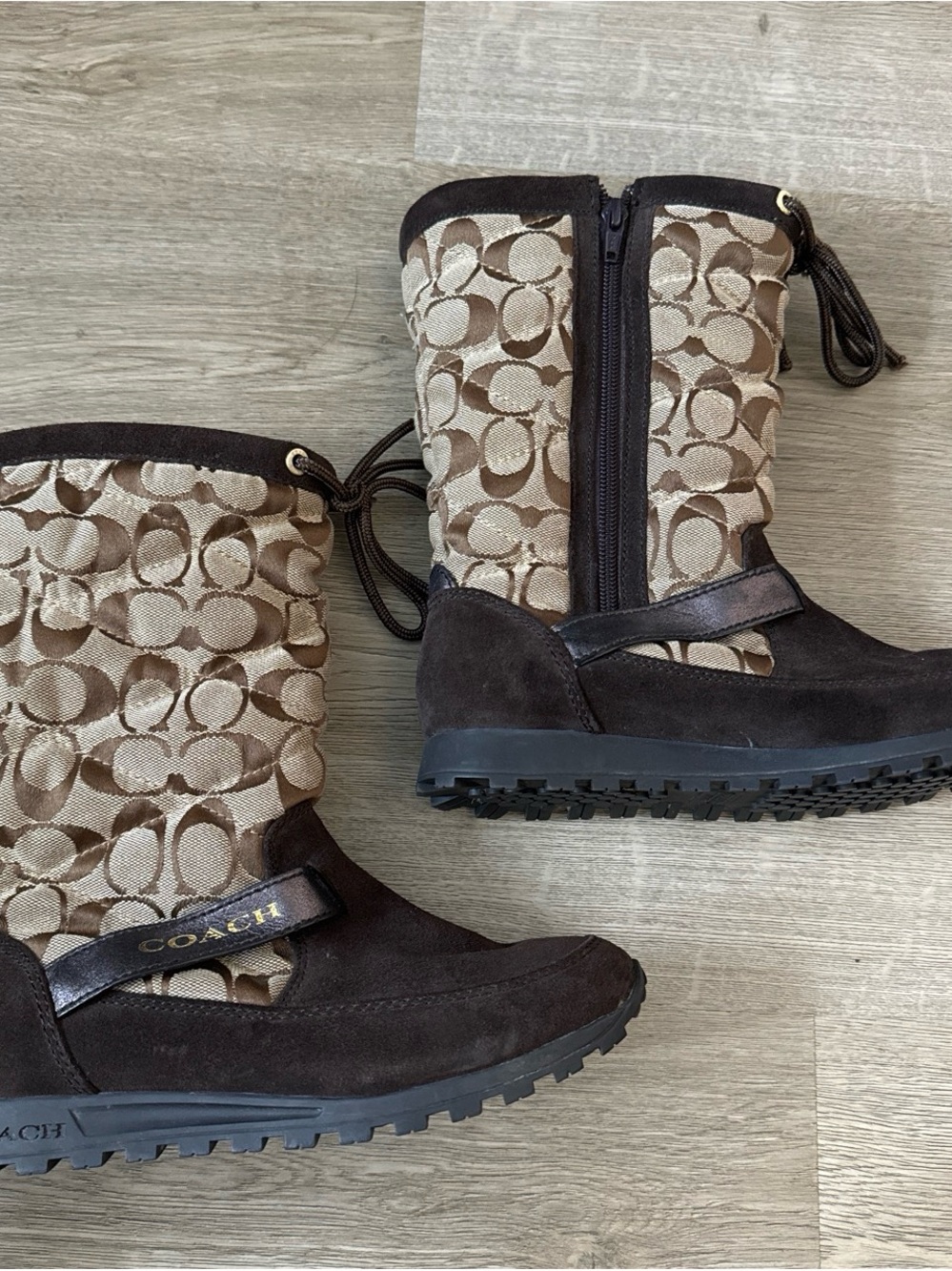 Coach Brown & Khaki Signature Canvas Suede Winter Boots